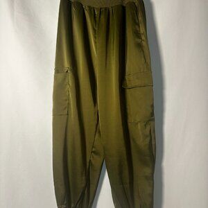 Olive Green Satin Cargo Jogger Pants Size S